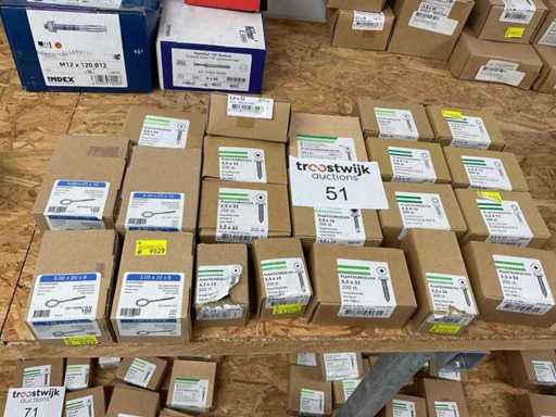 21 Kisten mit Augenschrauben und Holzschrauben