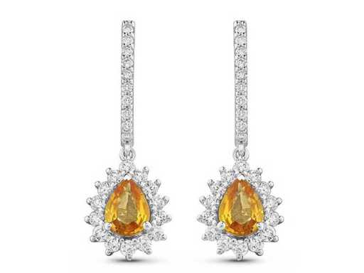 Luxury AAAA Natural Vivid Yellow Sapphire Earring 2.51 carats in 18k white gold