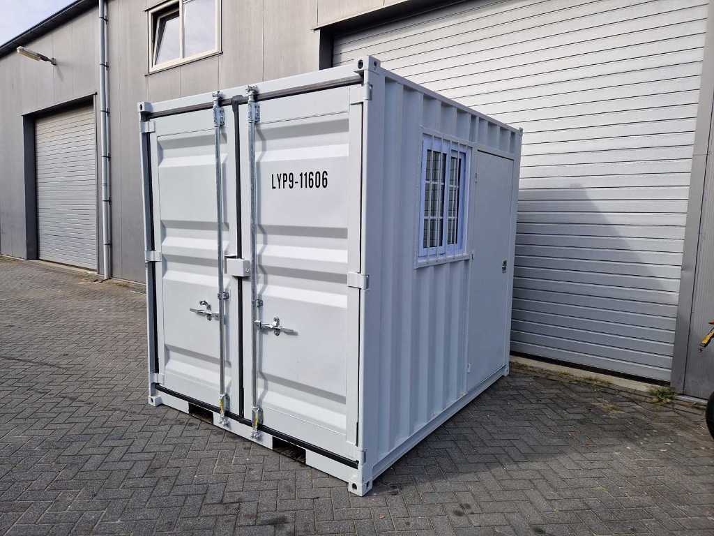 container with side door and side window