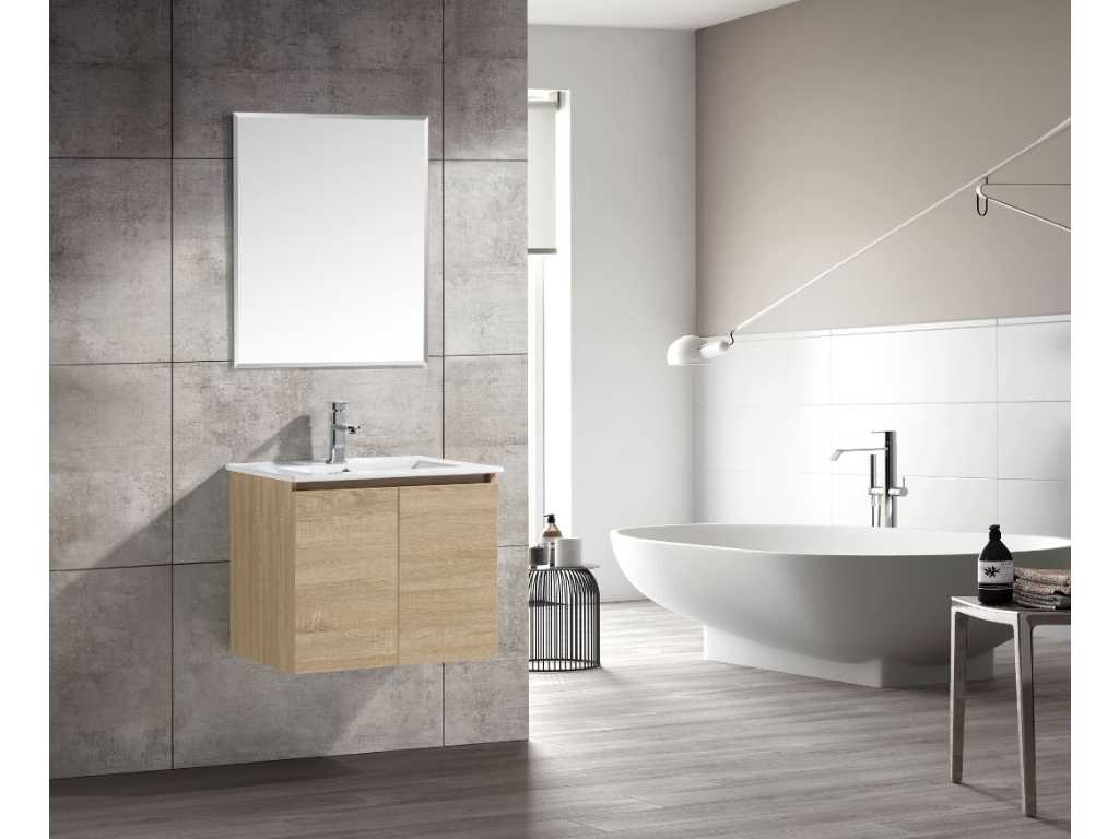 Ensemble de meubles de salle de bain 2 x 60cm MDF - Couleur : Chêne blanc