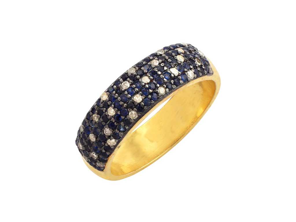 (Certified) Ring With Natural Blue Sapphire And Diamonds 4.15g