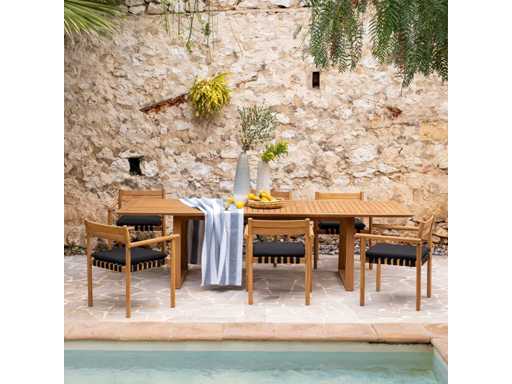 Uitschuifbare tuintafel in FSC teak - licht hout (8 tot 10 zitplaatsen)