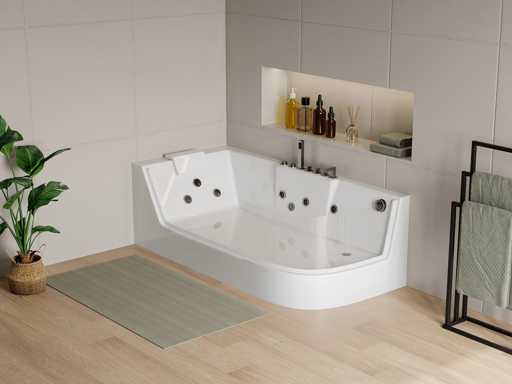 Baignoire balnéo vitrée blanche - 1 place - 263L - angle gauche (x2)