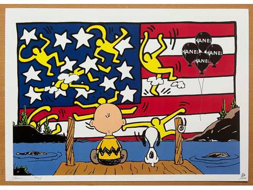 MORTE NYC: Snoopy con Charlie & US Keith Haring Flag 80/100
