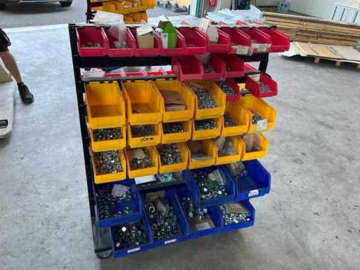 Shelf with stacking boxes and contents