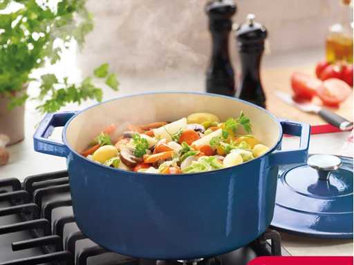 Ronde gietijzeren ovenschaal - Blauw - Brandt