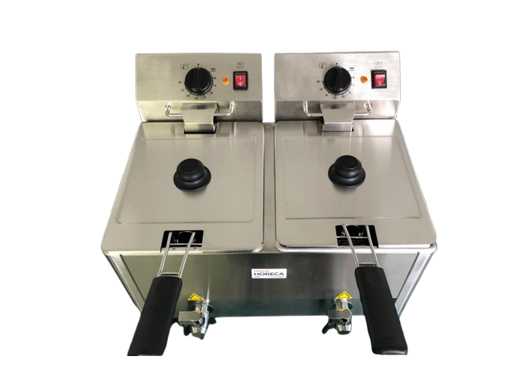 Horeca Apparatuur - Professionele elektrische friteuse met afvoerkraan 2 manden 8L - Frieuse