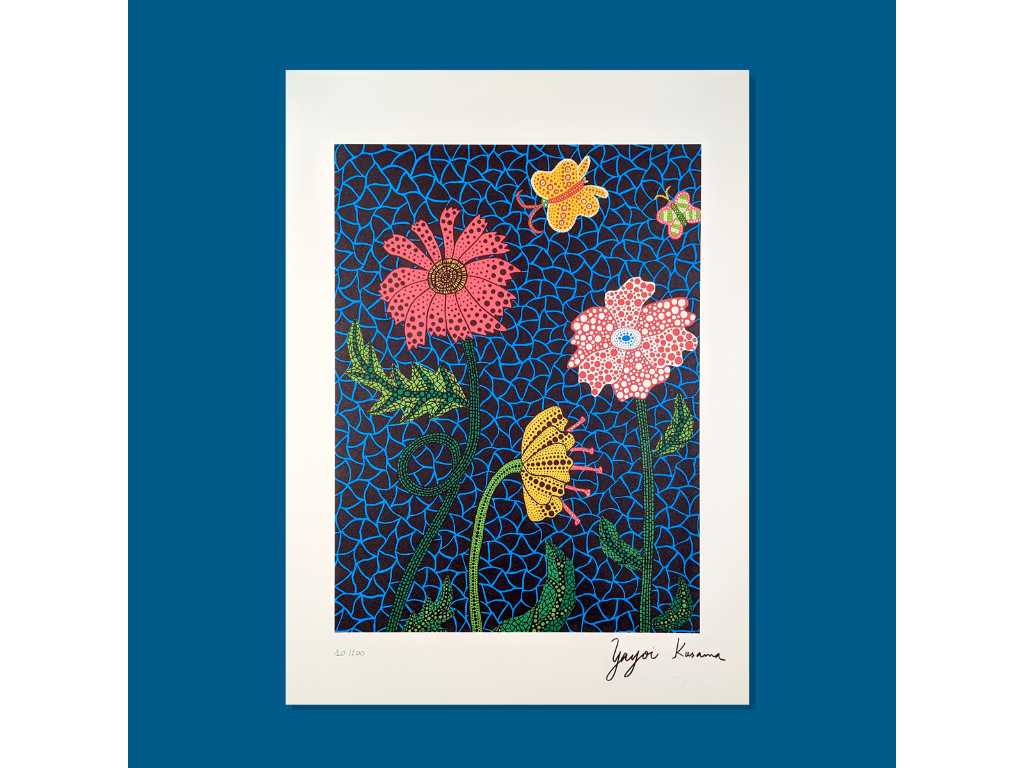 Yayoi Kusama (naar) - Lithografie gesigneerd Bloemenbord