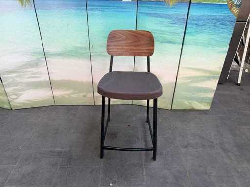 5x tabouret / chaise de bar avec siège en tissu, dossier en bois et cadre en métal noir