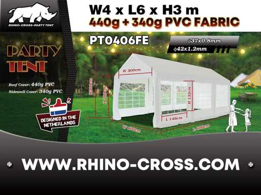 2025 Rhino-Cross-Party Tenda PT0406FE 4x6x2,9m Tenda per feste