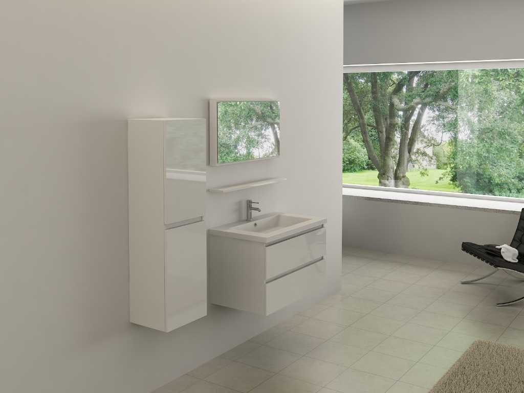 Meuble de salle de bain 1 personne 60 cm blanc brillant - Avec robinet