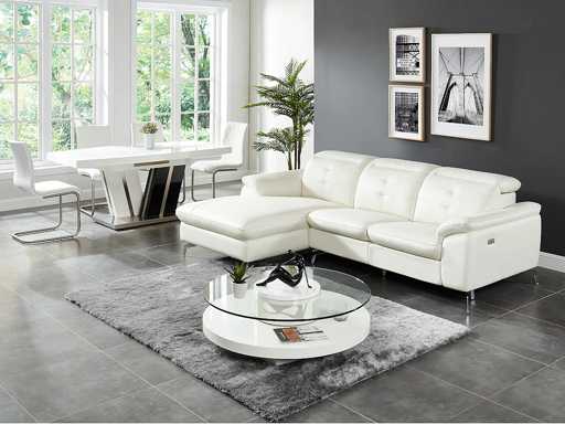 Elektrische Relax hoekbank in buffelleer - Ivoor - linker hoek