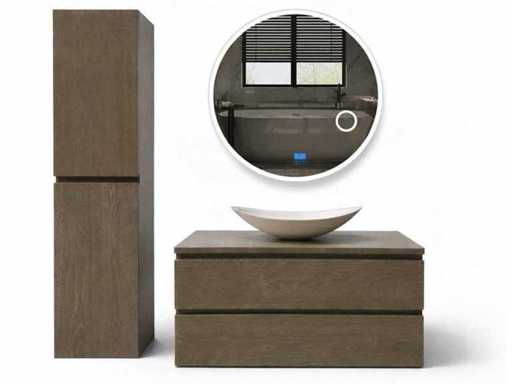 Mawialux eikenhout badkamermeubel - 100cm grey smoked - met hangkast