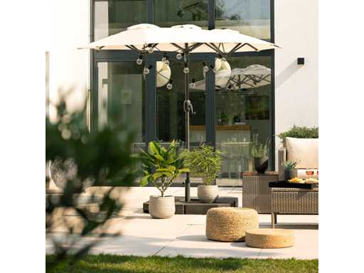 Double Parasol with Crank and Ventilation, Protection 80+ - Cream