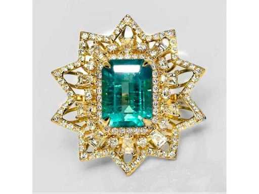 Hoge sieraden ring in natuurlijke Zambia Intense blauwgroene smaragd 6,42 karaat