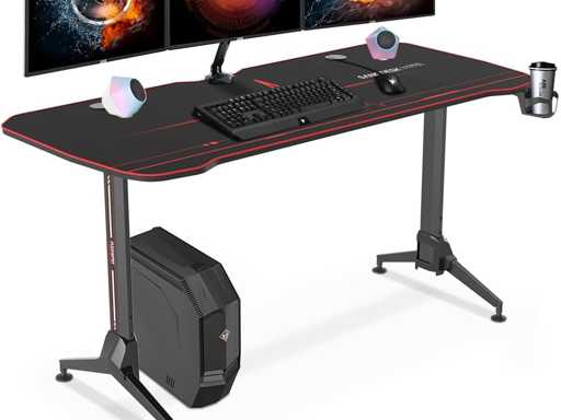 Gamingbureau 160x73cm Gamerbureau met volledige muismat, bekerhouder, headsethaak en snoerbeheer, zwart