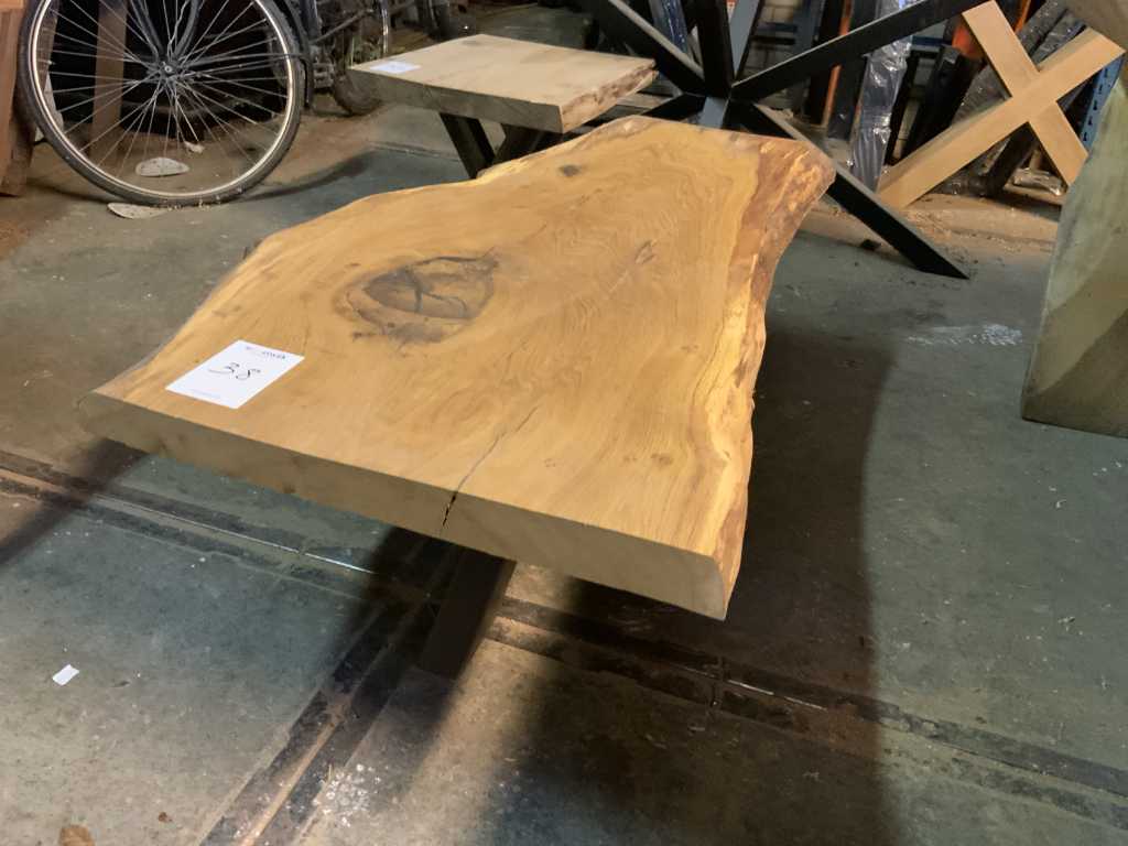 Native oak coffee table on iron base