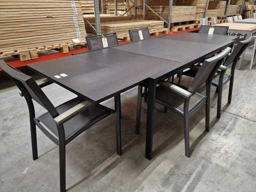 Azur - Alu Tuintafel Lanciano Zwart 180-270 x 100cm + Antraciet Glaskeramiek