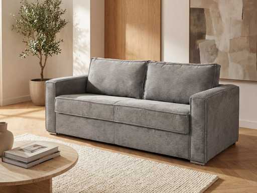 4-seater convertible sofa express in light grey corduroy - Sleeps 160 cm - Mattresses 22 cm
