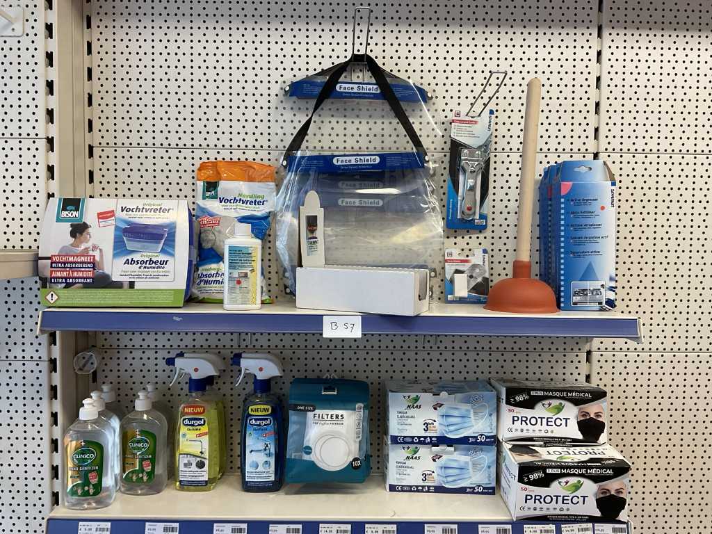 Various protective equipment and cleaning products