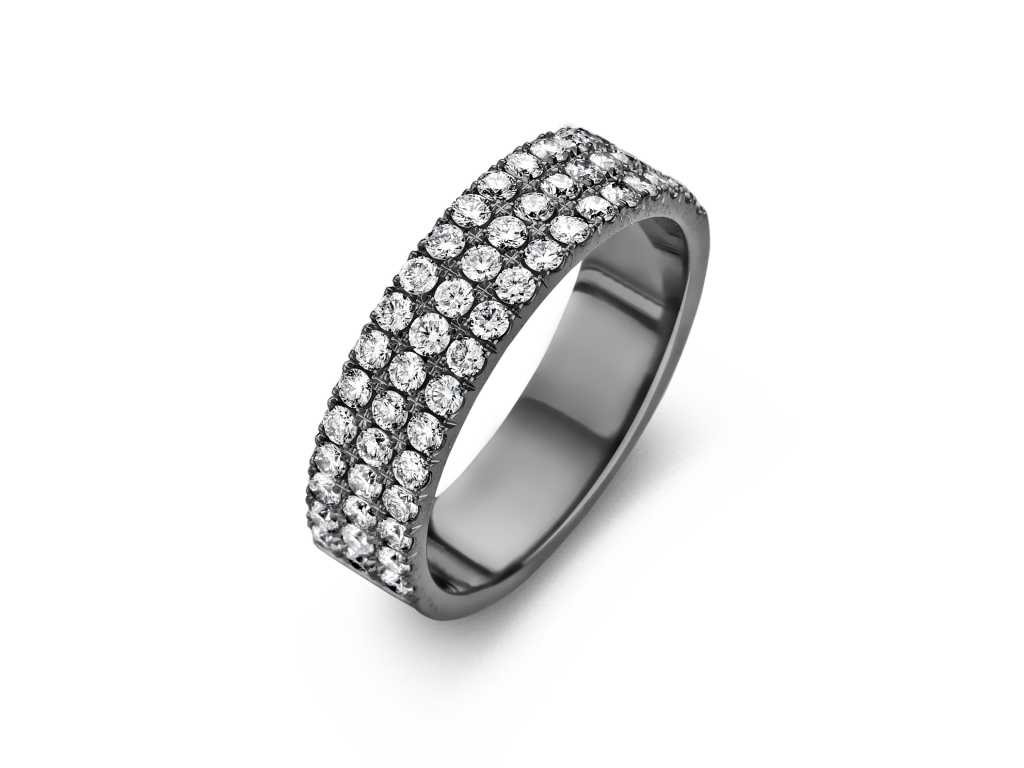 Bague en or noir avec 3 rangs de diamants blancs (RG09604)