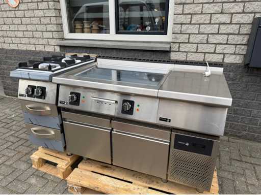 Fagor Unused - Gas stove + griddle + refrigerated workbench - Baking cooking line