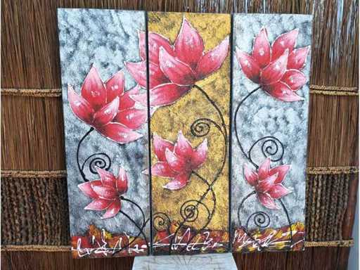 Three-piece modular flower painting