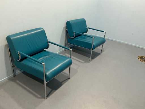 Gazzetta - fotoliu cu design albastru din piele (2x)