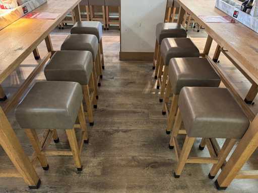 Huts - Sgabello da bar in legno con seduta in pelle (12x)