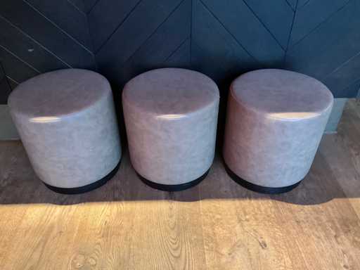 Hutten - Lederen poef Ø 40 cm (3x)