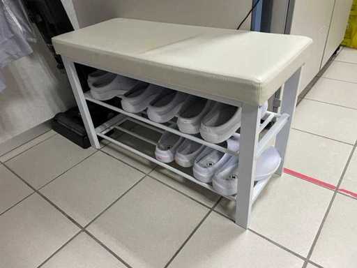 Shoe storage cabinet with contents
