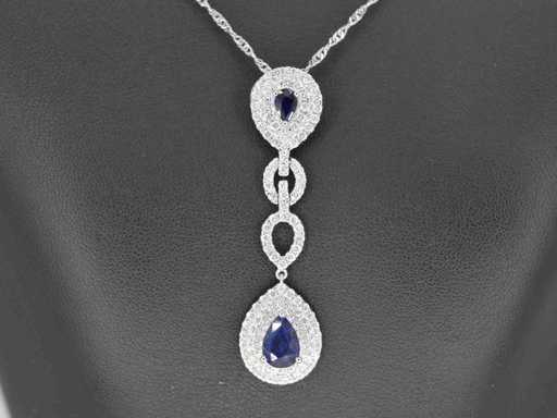 Pendentif en or blanc avec diamants et saphirs