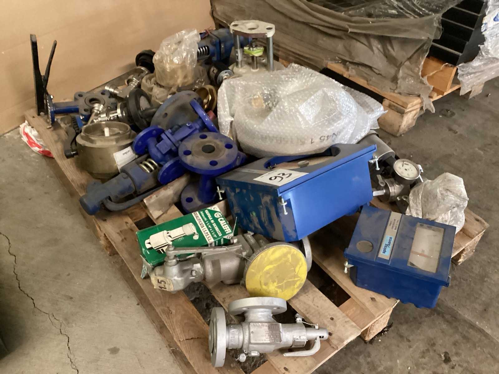 Valves and other materials on pallet
