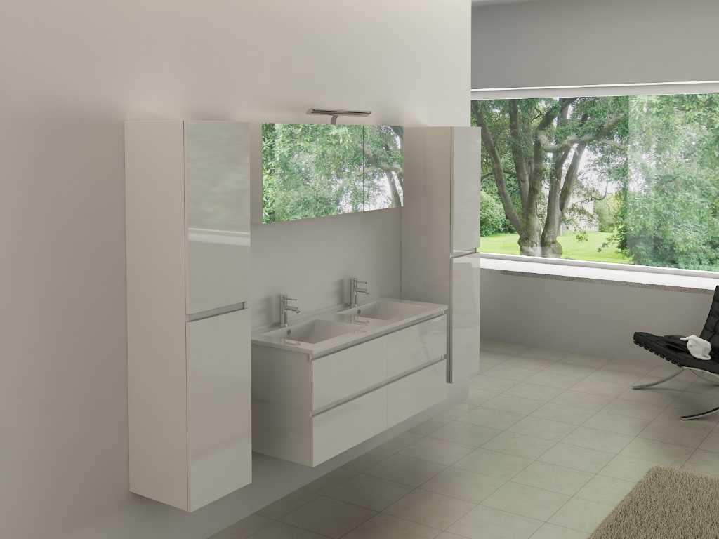Meuble de salle de bain 2 personnes 120 cm blanc brillant - Avec robinetterie