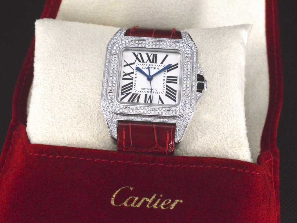 Cartier Santos montre en or blanc avec diamants
