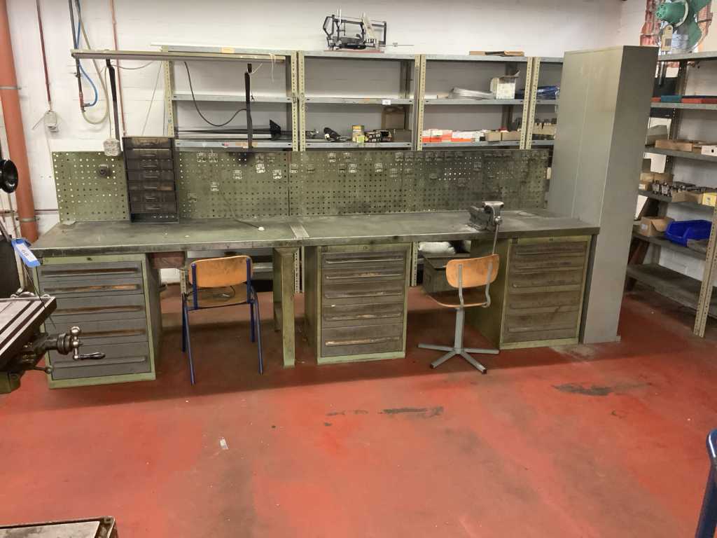 Work table with 3x Bott chest of drawers