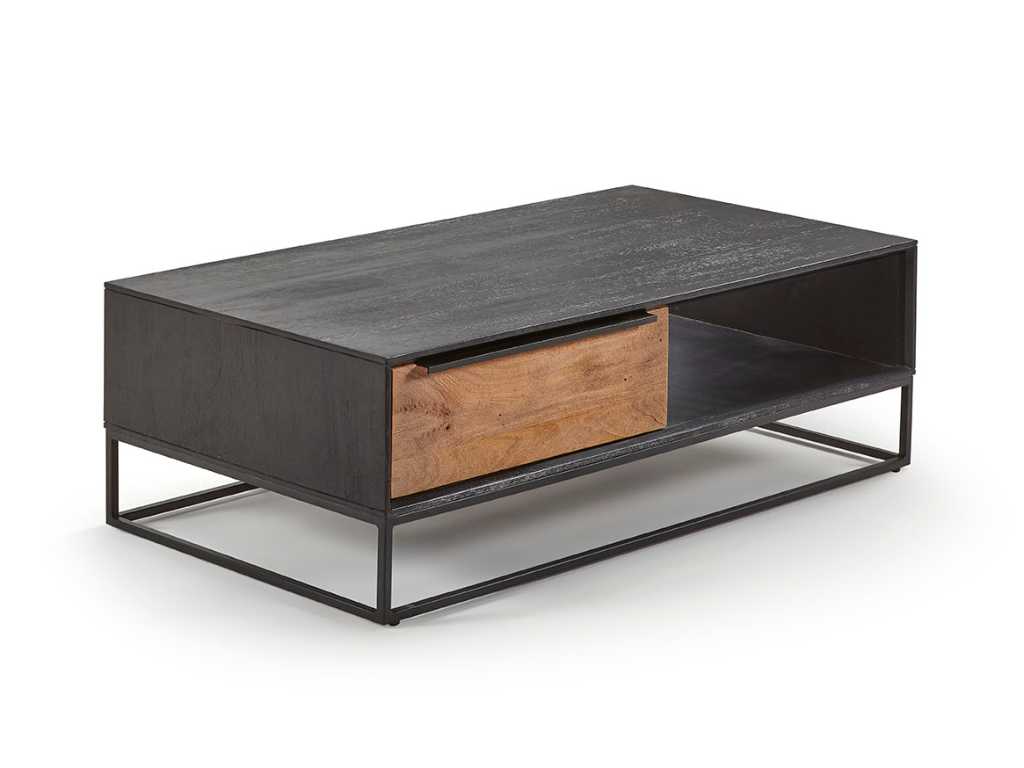 Assembled coffee table TOULON 120 cm in solid wood 2-tone