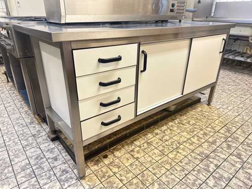 RVS werktafel met trespa laden en schuifdeur