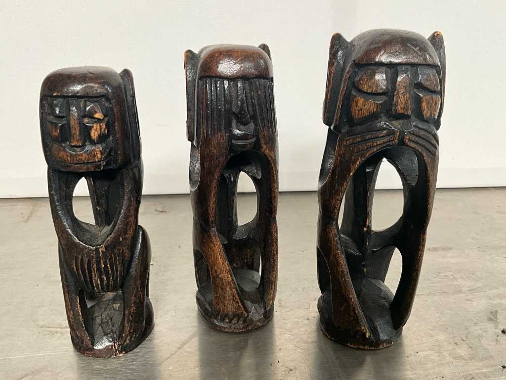 3 assorted wooden African figurines