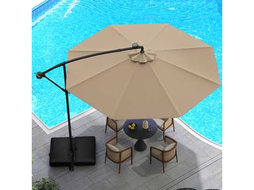 Parasol Déporté 3x3M, Parasol de Jardin Extérieur 40 LED Solaire