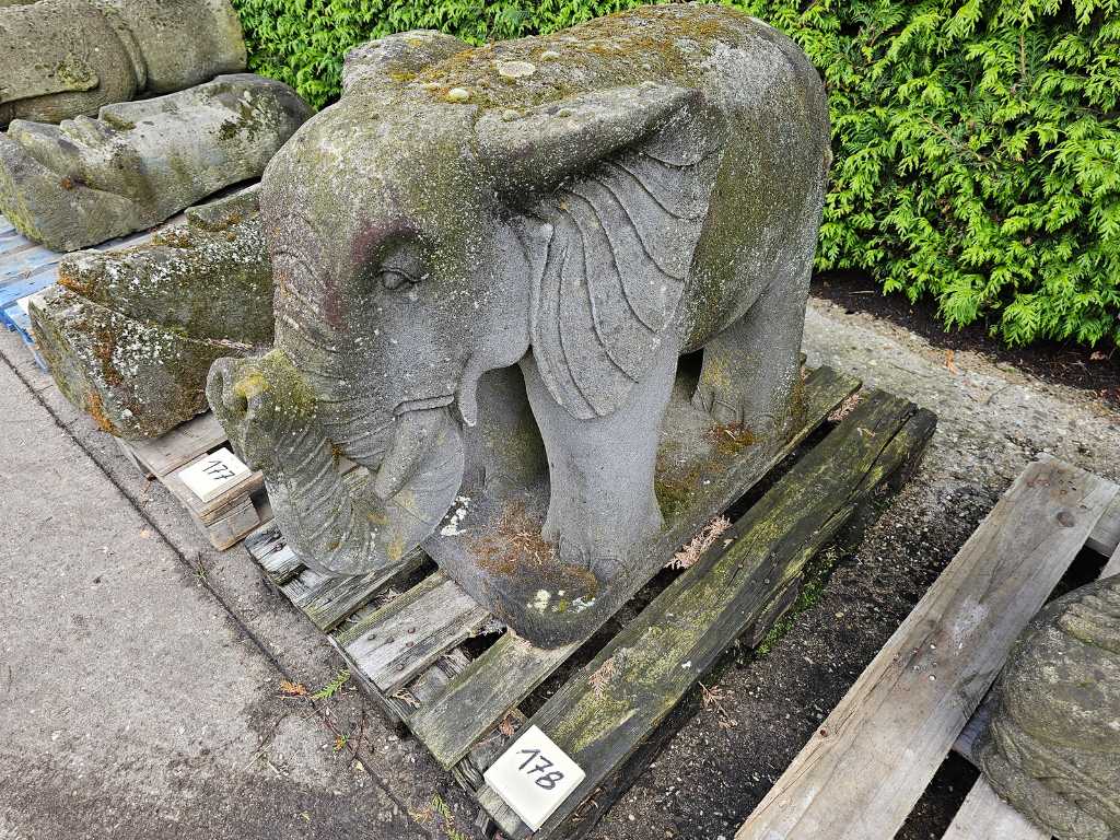Garden Statue Oriental Elephant God on Pedestal Dark Grey H82cm