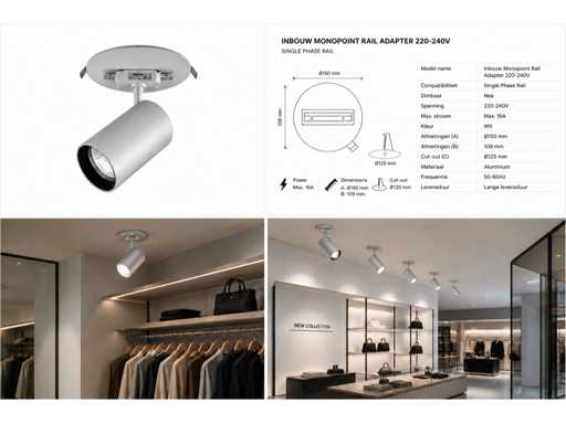 10 x Inbouw Monopoint Rail Adapter – Zilver - RECESSED MONOPOINT