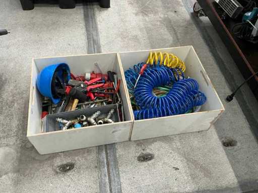 Various hand tools and air hose