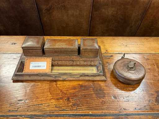 Vintage meetlint + vintage bureauset - leder