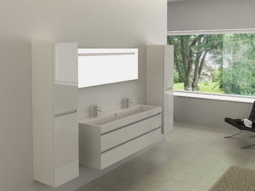 Meubles de salle de bain pour 2 personnes 150 cm - Blanc / Lavabo blanc - Robinetterie incluse