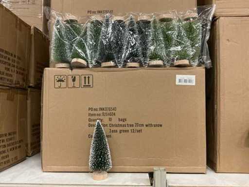 Sapin de Noël de fête 20cm avec neige 3 culs vert 12/set (20 sets)
