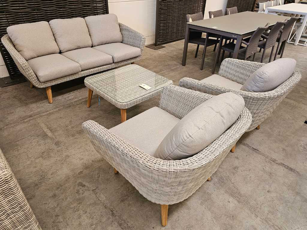 Luxury Lounge Mira Lounge Sofa Set Wicker Natural Witgrijs