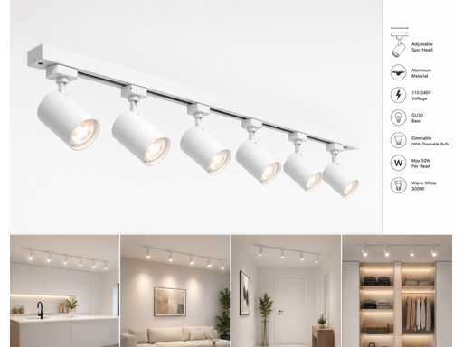 2 set di illuminazione a binari monofase – 2 metri – bianco – inclusi 6 x spot per binari GU10 