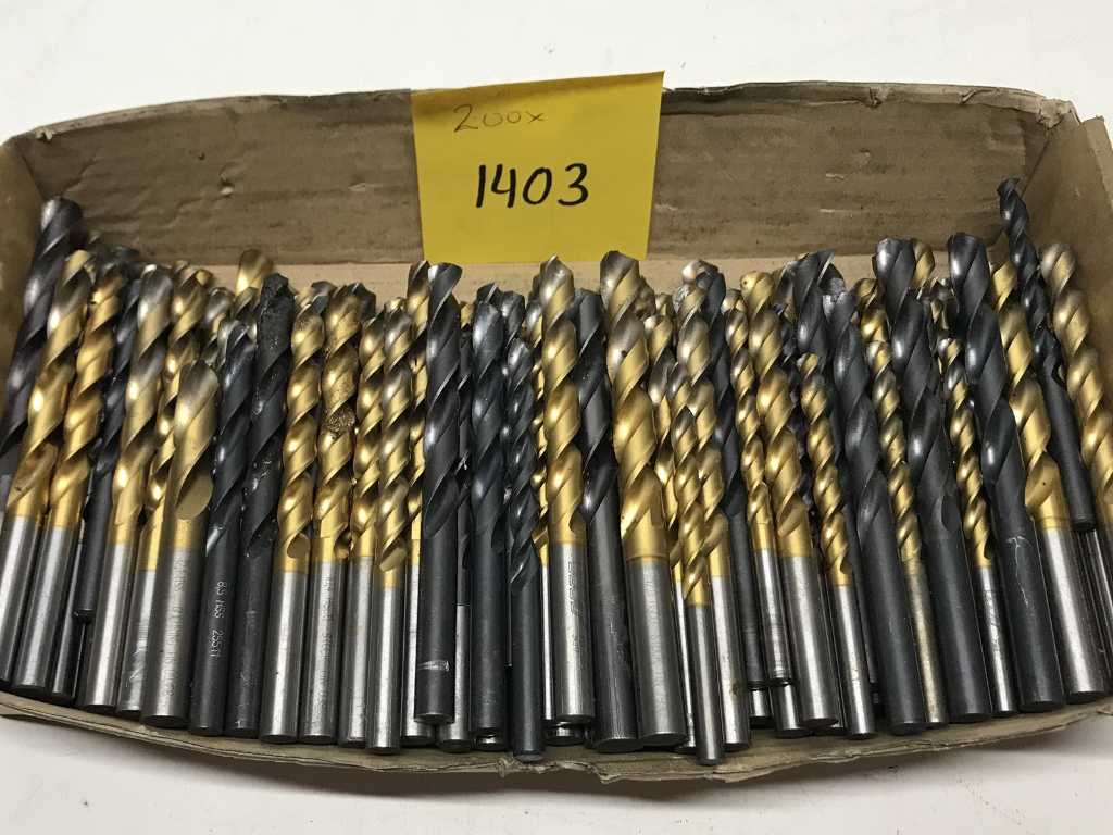 Assortment of metal drill bits, some with cobalt coating
