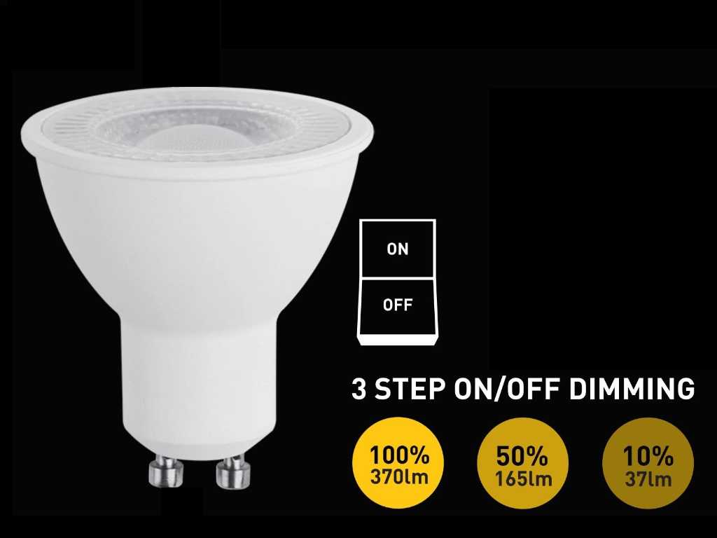 100 x 4.9W GU10 LED Spot 3 Steps On/Off dimming with lens 3000K